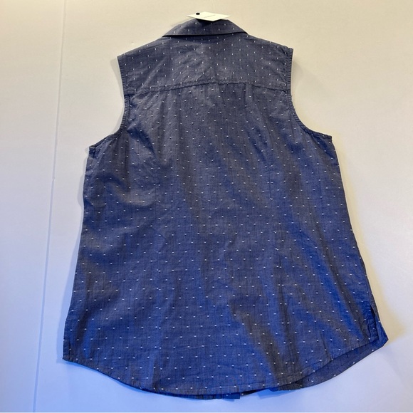 Women Medium Blue
Chambray Button-Down
Sleeveless Shirt Top Polka Dot cotton - Picture 3 of 9